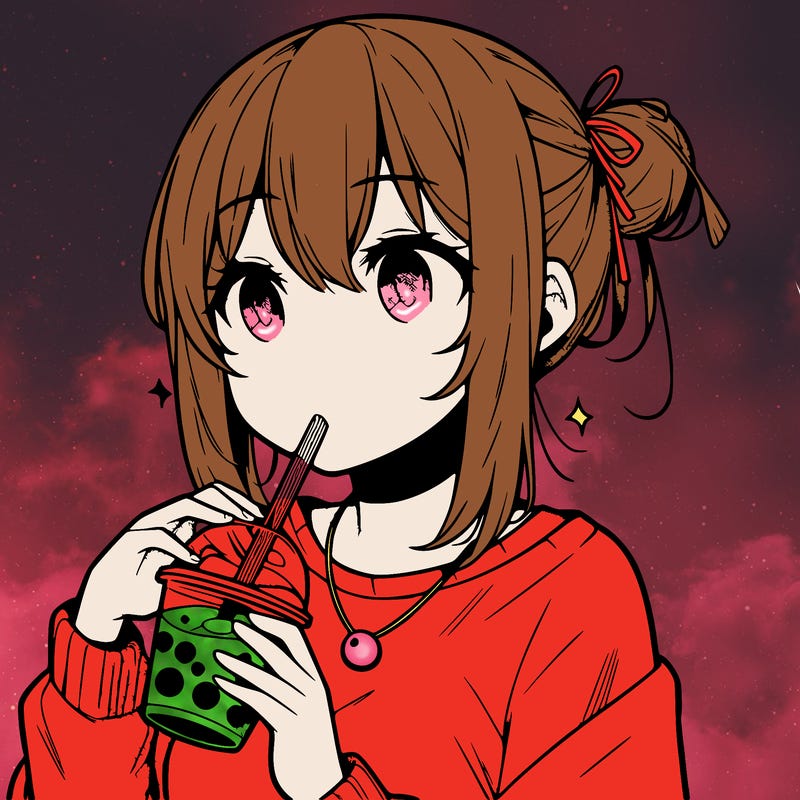 manga character drinking boba