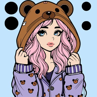 realistic girl in a animal pjs hoodie