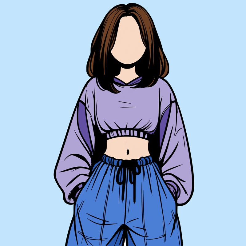 realistic girl faceless with baggy pants and a crop top