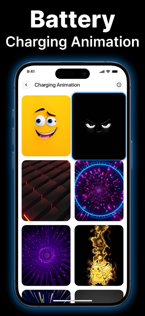 Clean Up Storage－Phone Cleaner - Una galería de diversas animaciones de carga de batería que incluyen temas de personajes y diseños abstractos.