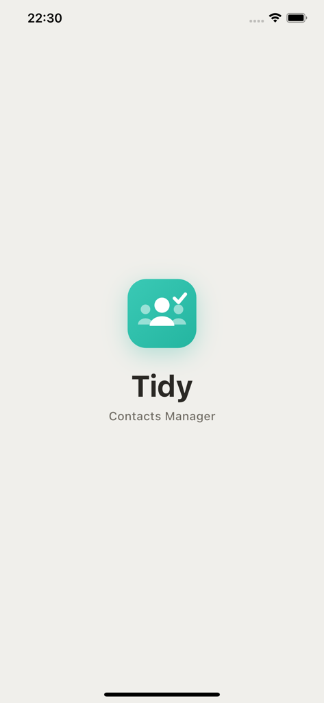 Tidy - Contacts Manager - The launch screen of Tidy Contacts Manager displaying the app icon and title.