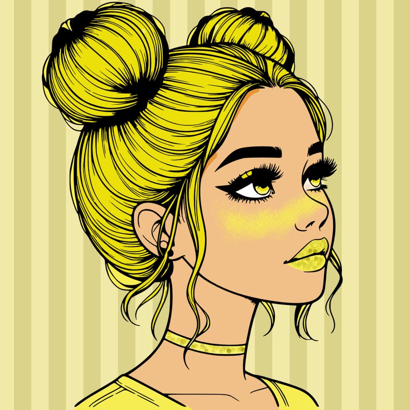 realistic girl with buns on the top of her head
