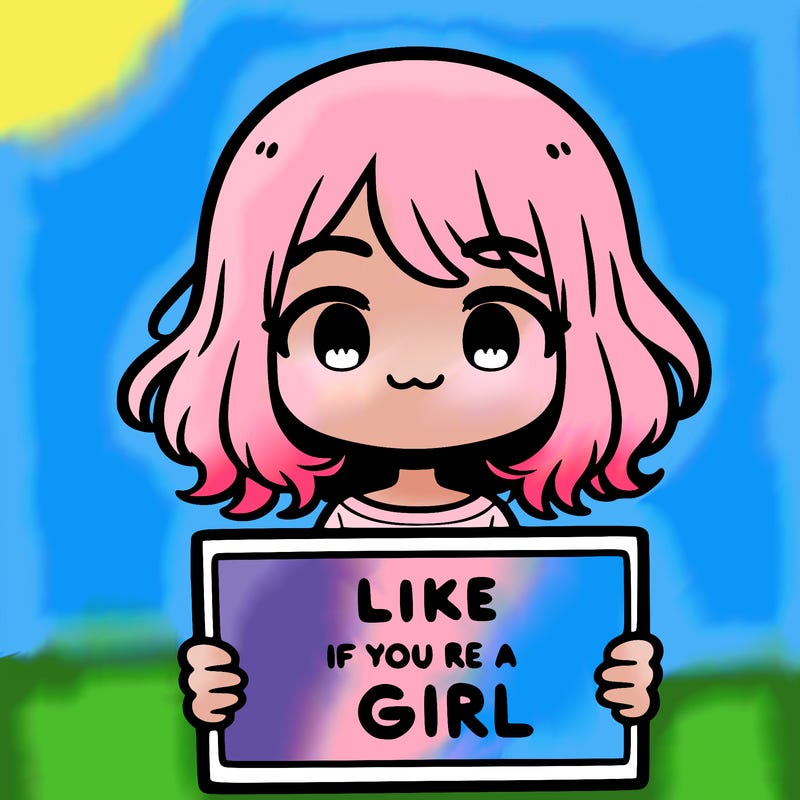 a cute girl holding a sign that says like if you’re a girl