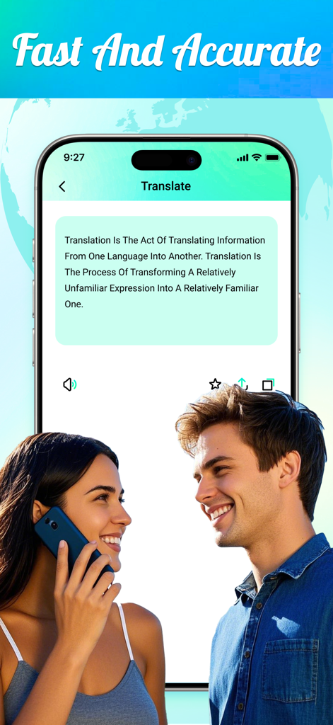 Translate Rabbit - Smartphone che visualizza l'app Translate Rabbit con funzioni di traduzione rapide e accurate e utenti sorridenti