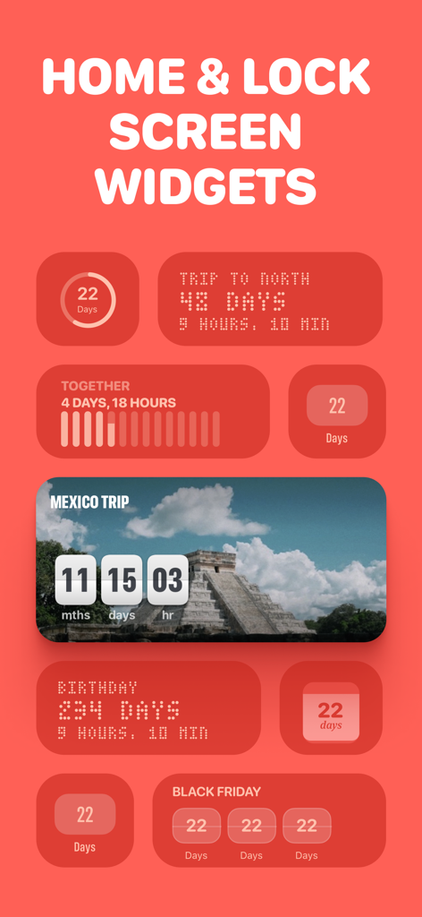 A collection of personalized aesthetic countdown and count-up widgets for iOS home and lock screens