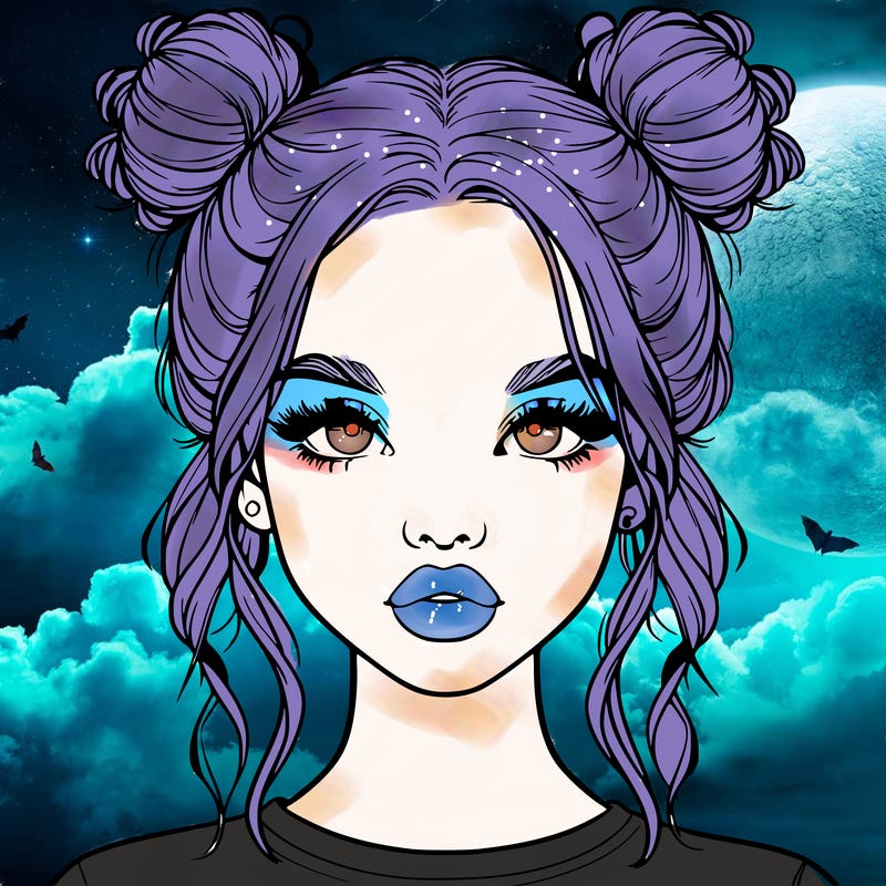 realistic girl with two buns in hair and lips