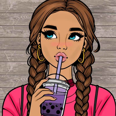 realistic girl with braided hair drinking boba