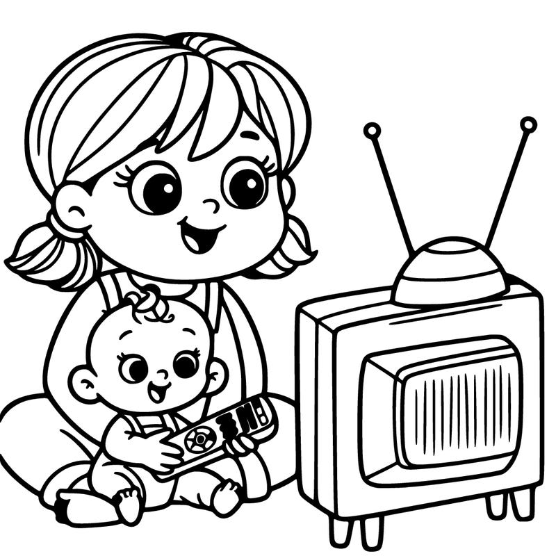 girl with baby watching tv