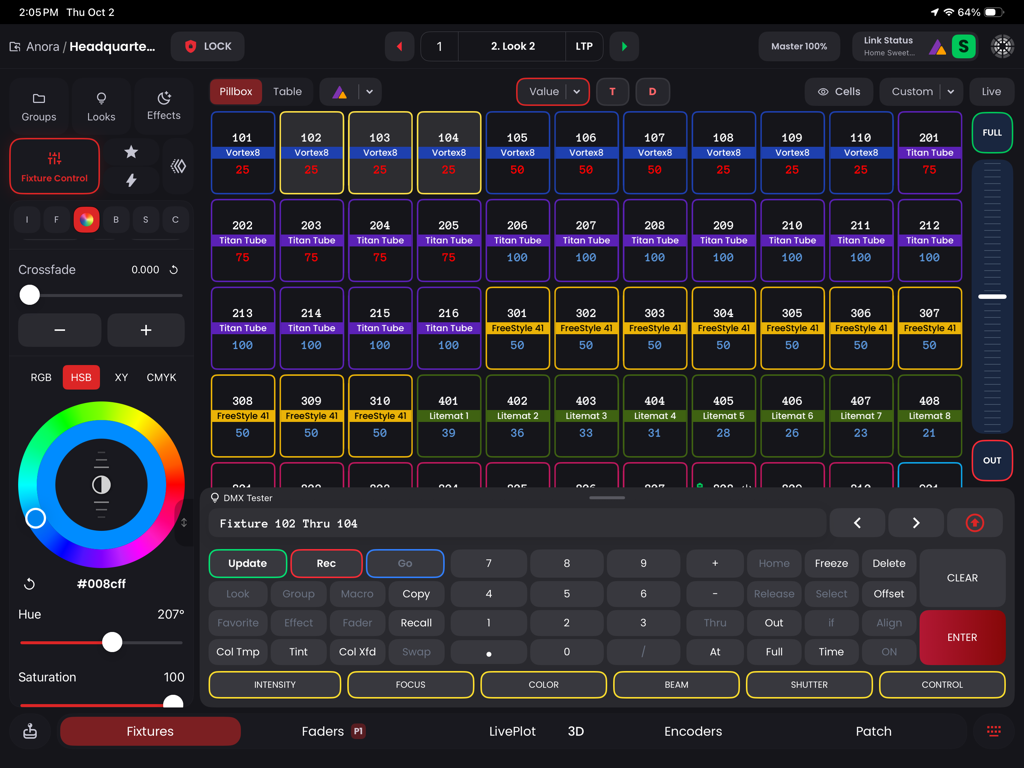 Blackout Lighting Console - Blackout Lighting Console DMX control interface with fixture grid and color picker