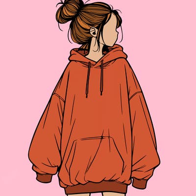 realistic girl with a oversized sweatshirt on and a bun
