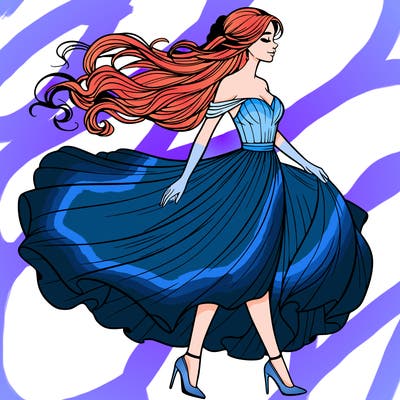 realistic woman in a dress flowing in the wind