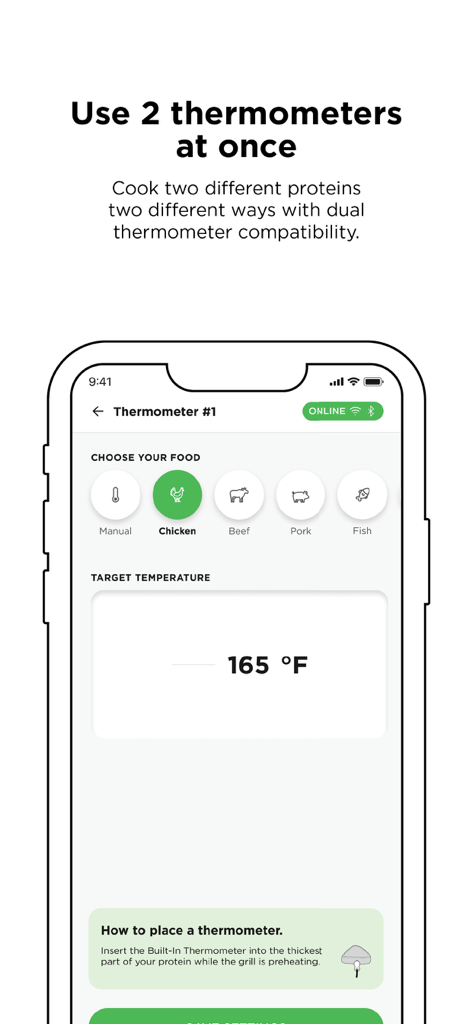 Ninja Pro Connect - Interfaccia dell'app Ninja Pro Connect per impostare la temperatura target per il pollo utilizzando doppi termometri