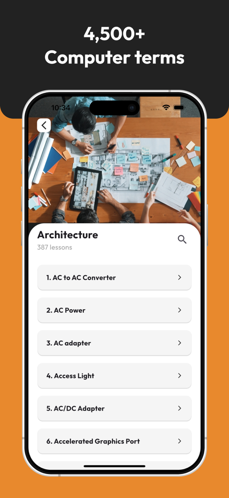List of architecture related computer engineering terms within the app