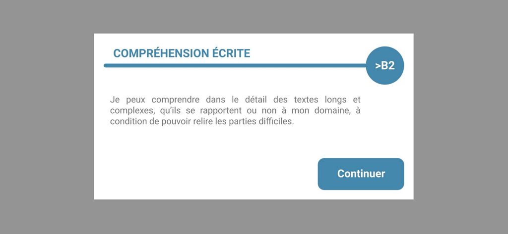 APPRENDRE Ev@lang - French reading comprehension B2 level description in the app
