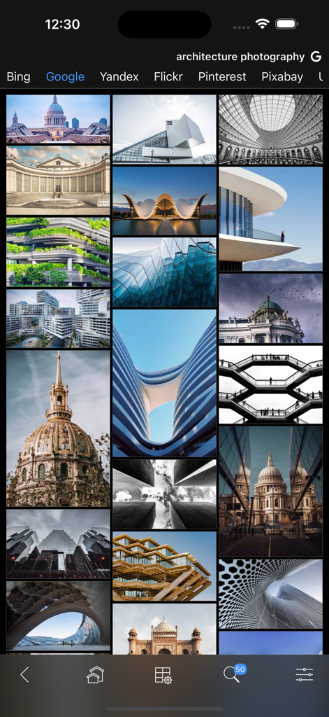 das Image Search and Explore - Architecture photography search results in the das Image Search app