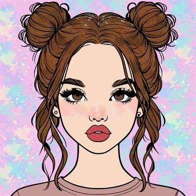 realistic girl with two buns in hair and lips