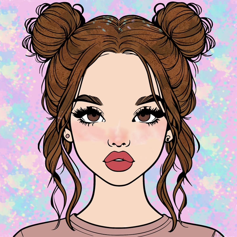 realistic girl with two buns in hair and lips