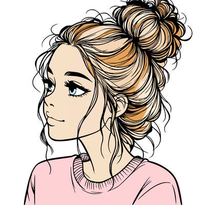 a realistic girl with a messy bun