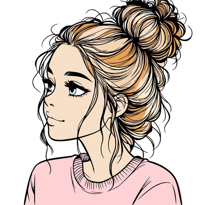 a realistic girl with a messy bun