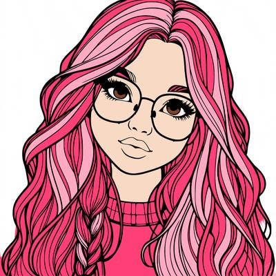 girl with long hair and freckles and glasses realistic