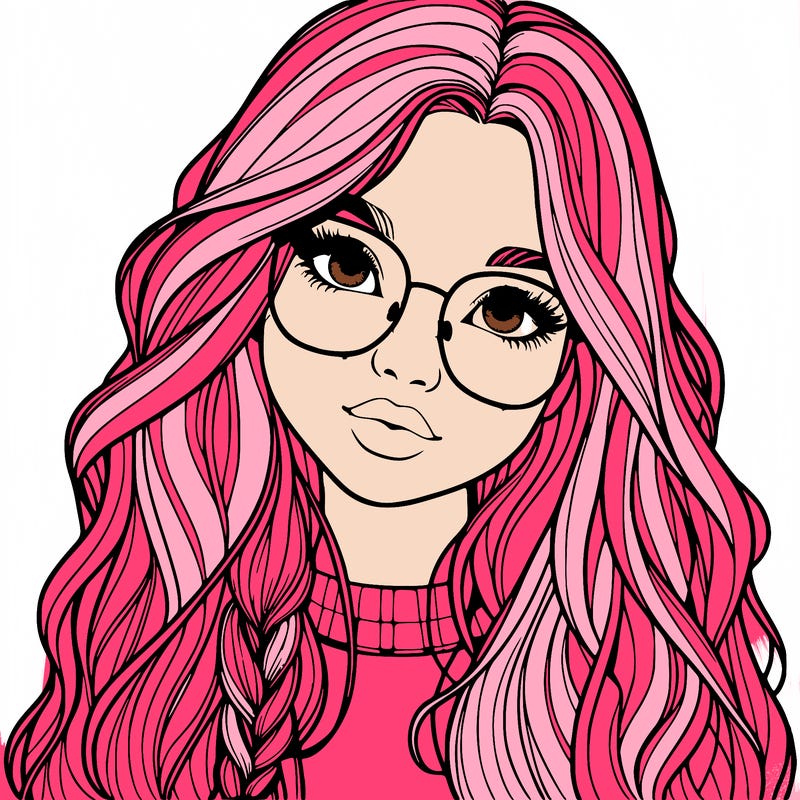 girl with long hair and freckles and glasses realistic