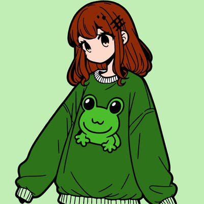 girl wearing frogging sweatshirt