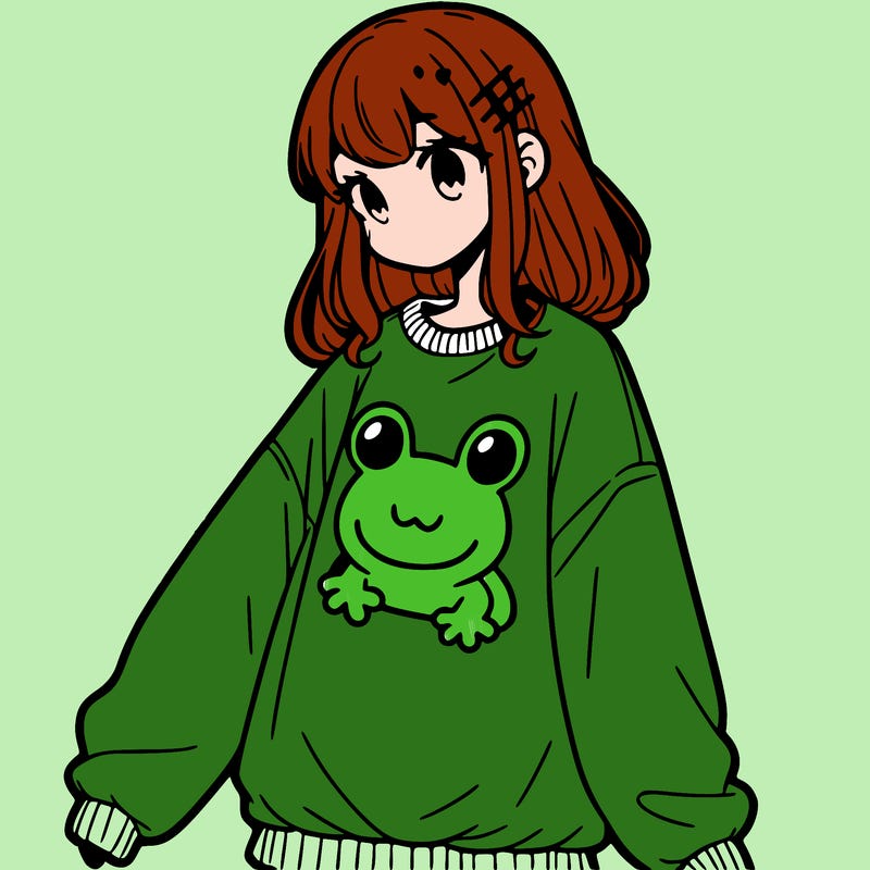 girl wearing frogging sweatshirt