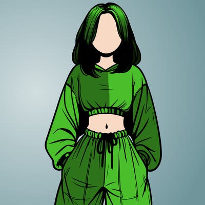 realistic girl faceless with baggy pants and a crop top