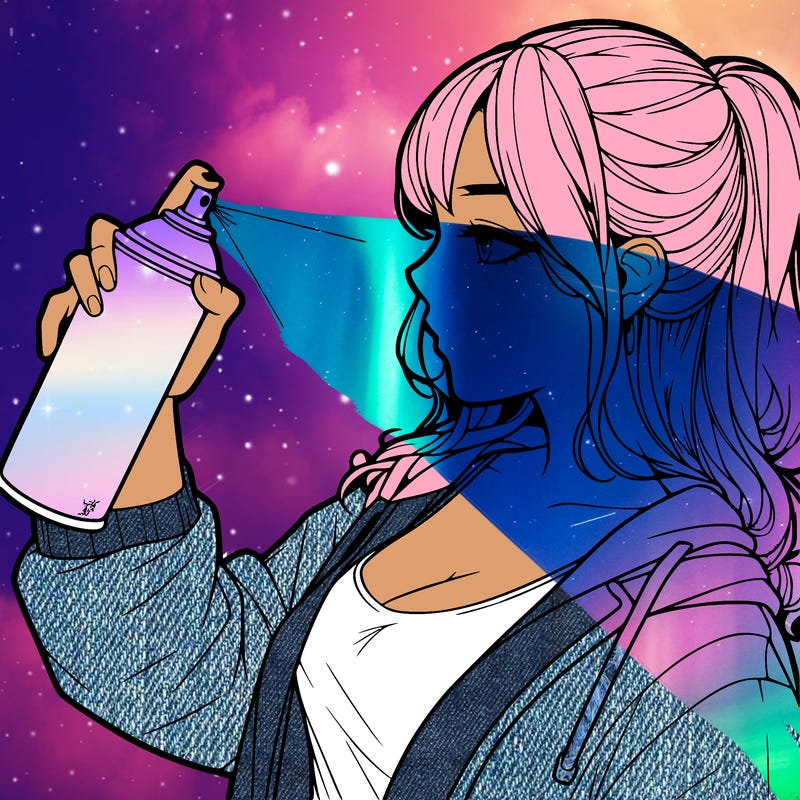 a realistic girl spray, painting