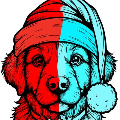realistic dog with a christmas hat