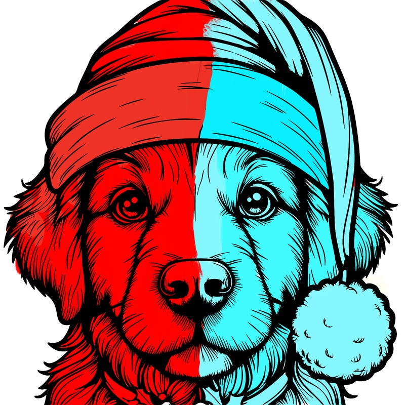 realistic dog with a christmas hat