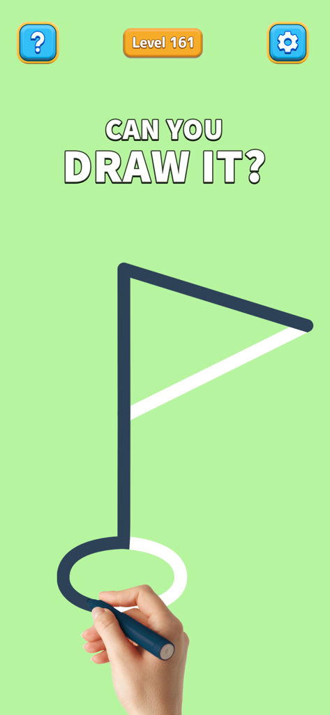 A hand drawing a golf flag in one continuous stroke in the One Line brain game