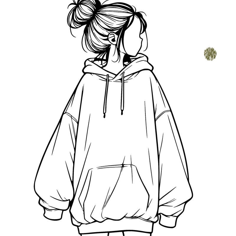realistic girl with a oversized sweatshirt on and a bun
