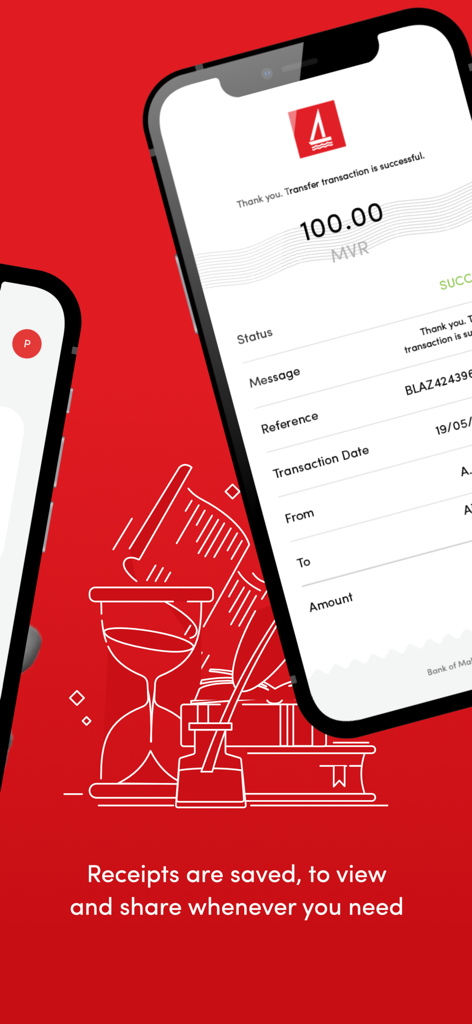 BML Mobile Banking - Transaction receipt confirmation screen on BML Mobile Banking app