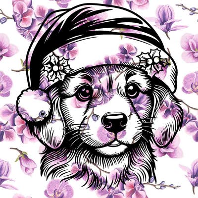 realistic dog wearing a santa hat