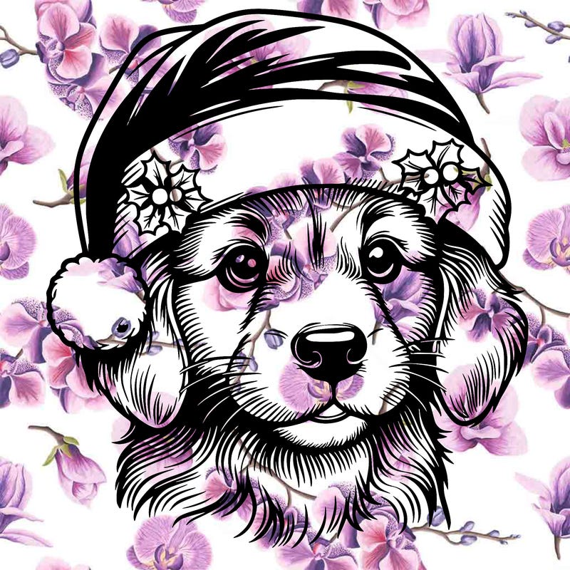 realistic dog wearing a santa hat