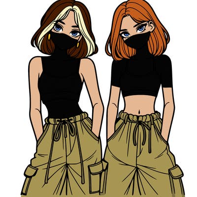 two girls with crop top with baggy pants