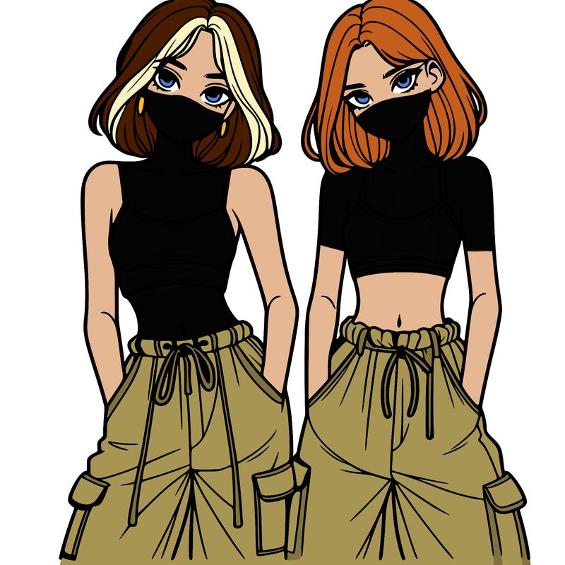 two girls with crop top with baggy pants