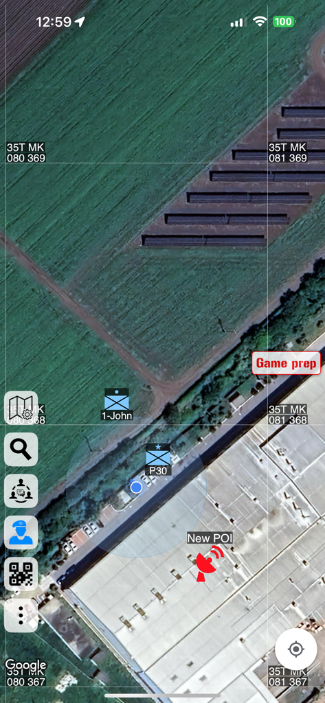Satellite map in Ares Alpha showing teammate positions and tactical points of interest.