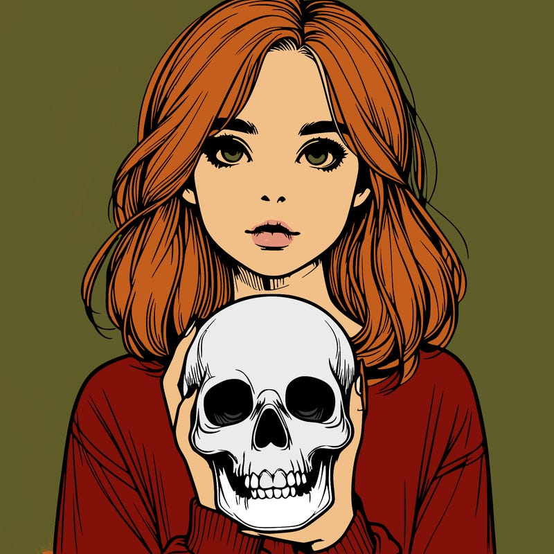 realistic girl holding a skull