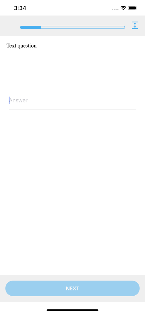 SEMA3 - SEMA3 app survey interface with a text question input field and progress bar