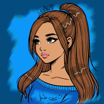 realistic girl with a high ponytail