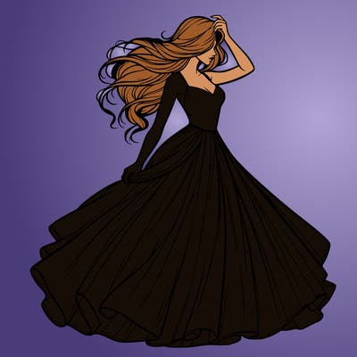 realistic woman with dress flowing in the wind