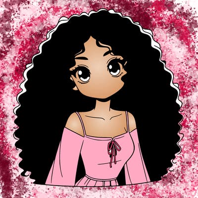 a black anime girl with long afro hair