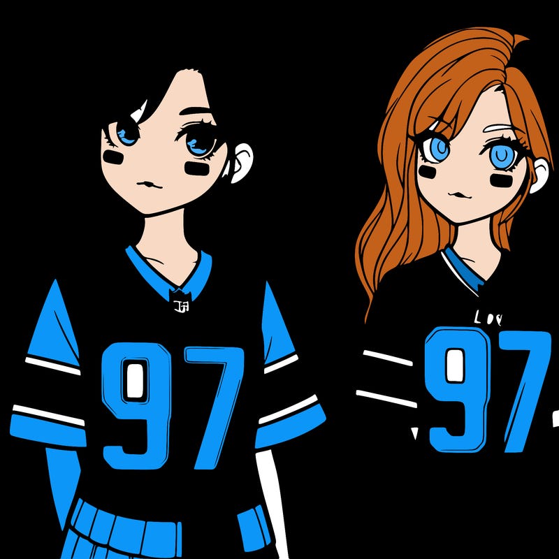 one girl model wearing a detroit lions 97 jersey