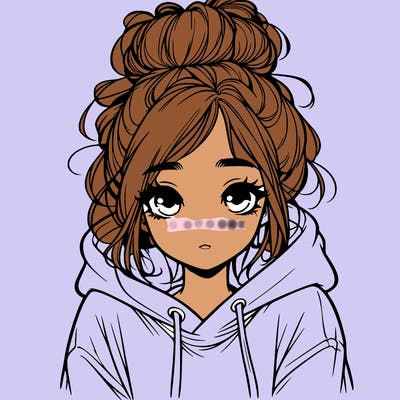realistic girl with messy hair bun with oversized hoodie