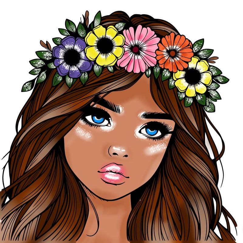 realistic girl with flowers crown