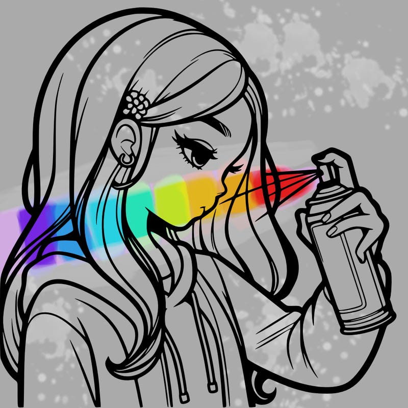 a realistic girl spray painting