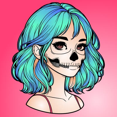 realistic girl with skull