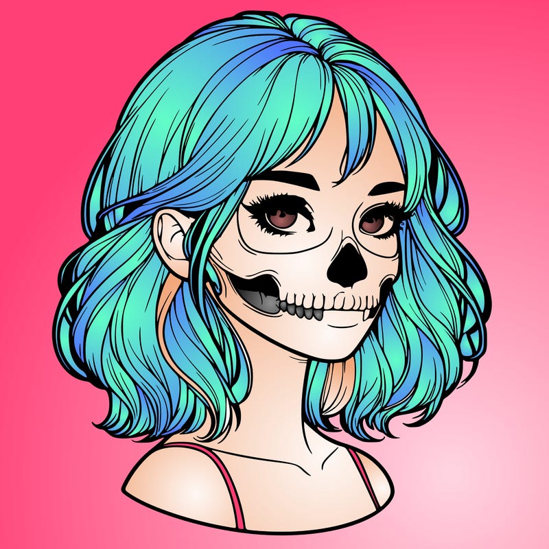 realistic girl with skull